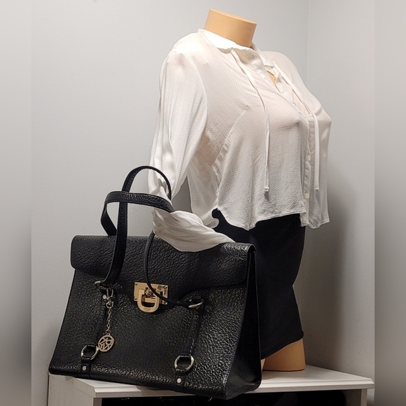 DKNY Large Pebbled Leather Satchel  Briefcase Bag  FITS TONS! - Picture 5 of 14